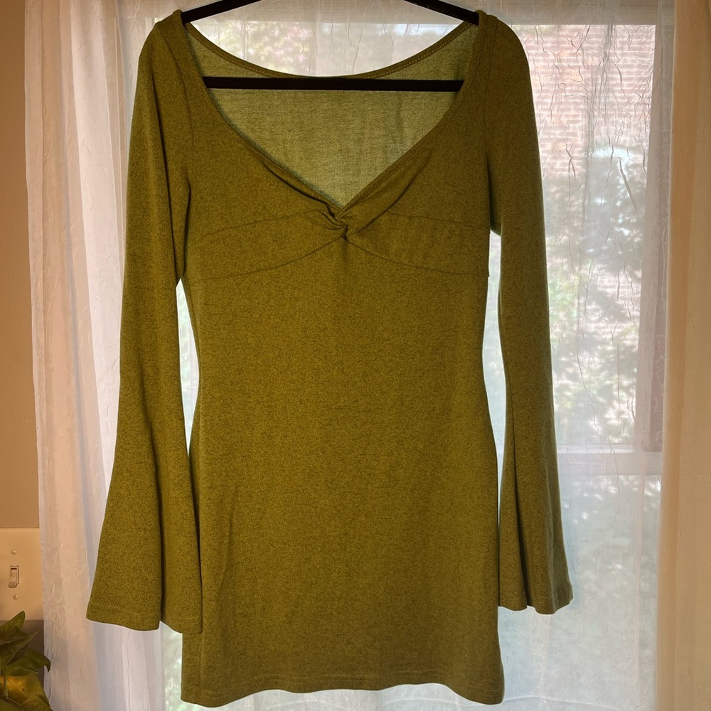 SHEIN SXY Twist Front Flounce Sleeve Bodycon Dress